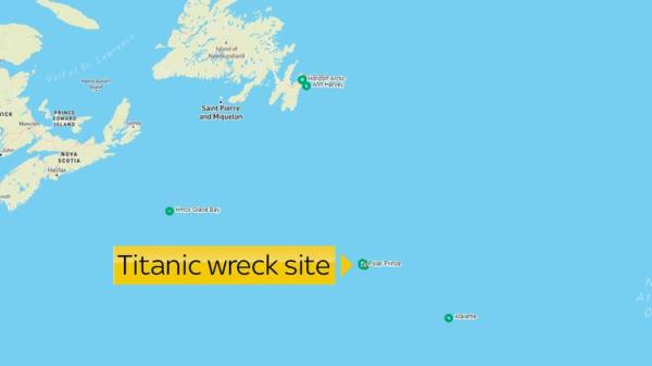 A map showing the ships already at or travelling to the Titanic wreck site.