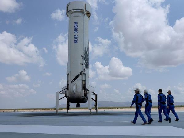 The Blue Origin New Shepard crew in Van Horn, Texas, on July 20, 2021.